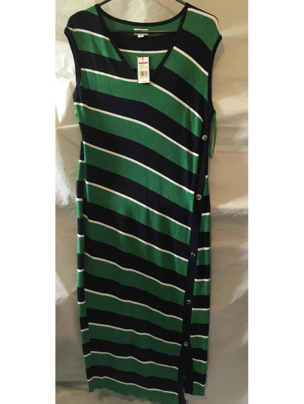 Crown & Ivy Maxi Dress. Green/Navy/White Stripes. Sleeveless. Size Medium. NWT.
